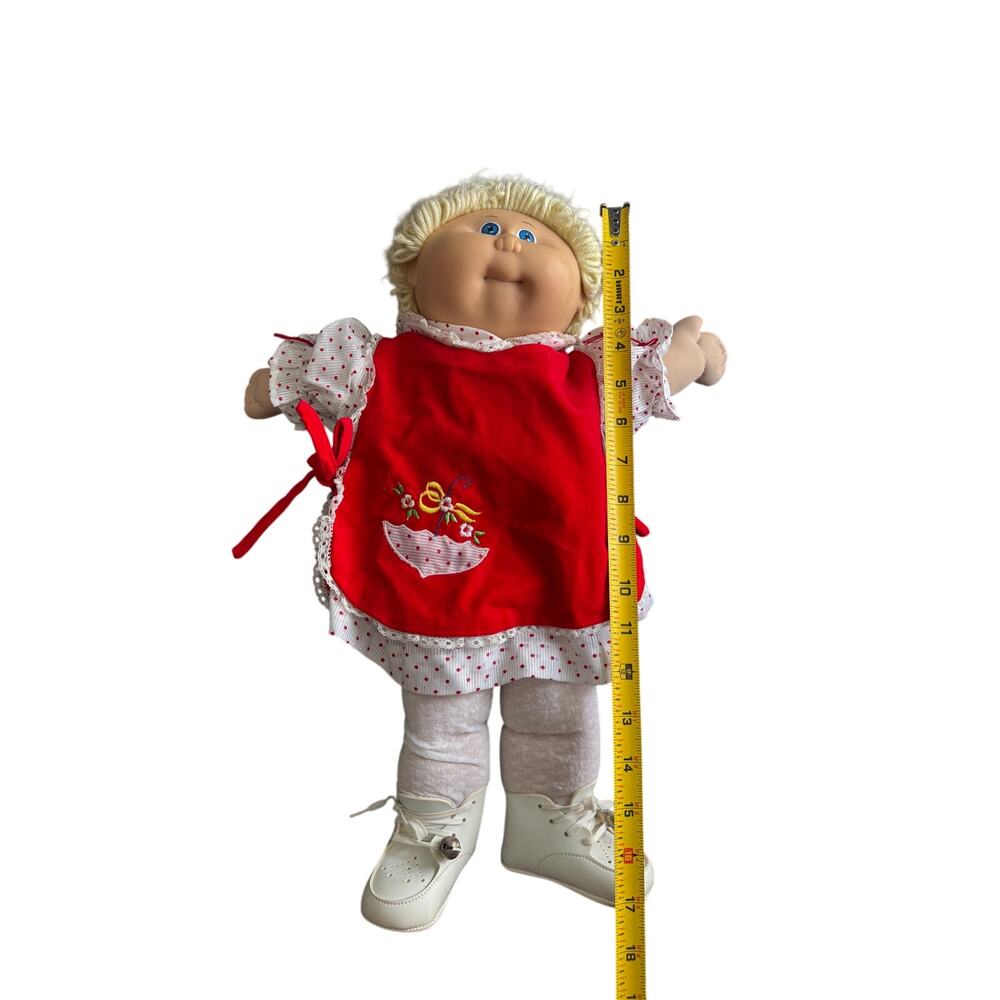 VTG 1982 Cabbage Patch Kids Doll Blonde Hair Blue Eyes Bell On Shoes Red‎ Dress - Picture 4 of 10
